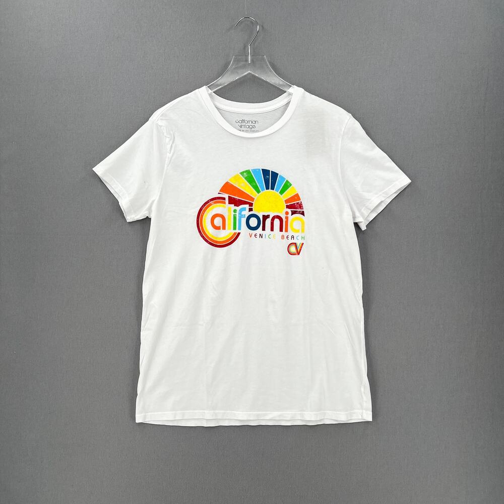 CALIFORNIAN VINTAGE Short Sleeve Crew Neck Tee Womes White Venice Rainbow Shirt